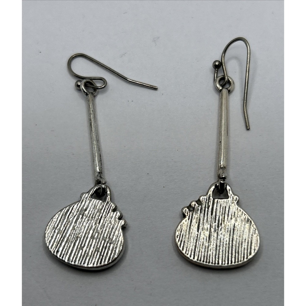 Vintage Faux Turquoise Long Drop Earrings‎ Silver tone Dangling Spring - Picture 4 of 5